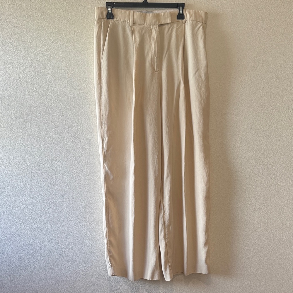Mango Cream Wide-Leg Trousers
